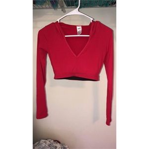 Red Long Sleeve Hip Hop top with Hood